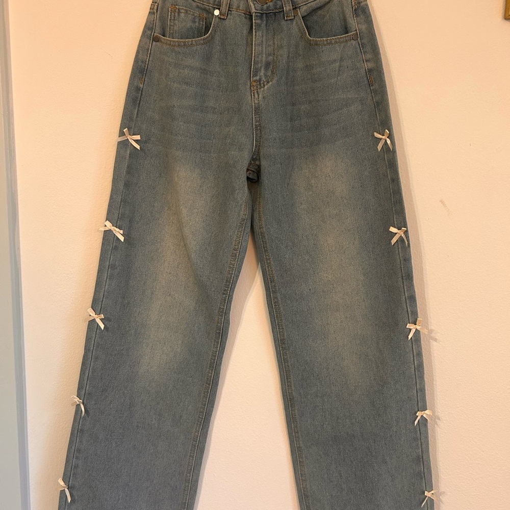 Coquette Blue Straight Leg Jeans with High Waist
